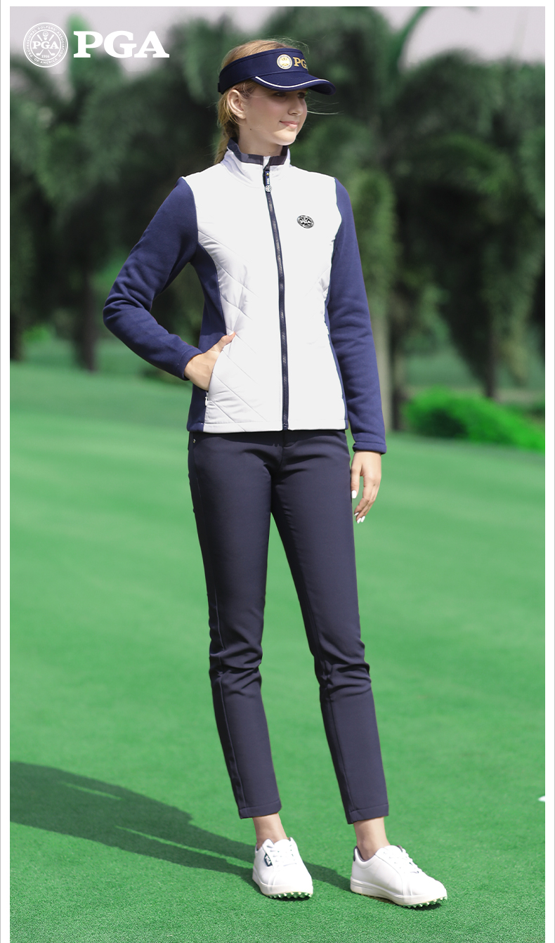 美国PGA 新品高尔夫外套女时尚御寒风衣加绒舒适面料裤子套装