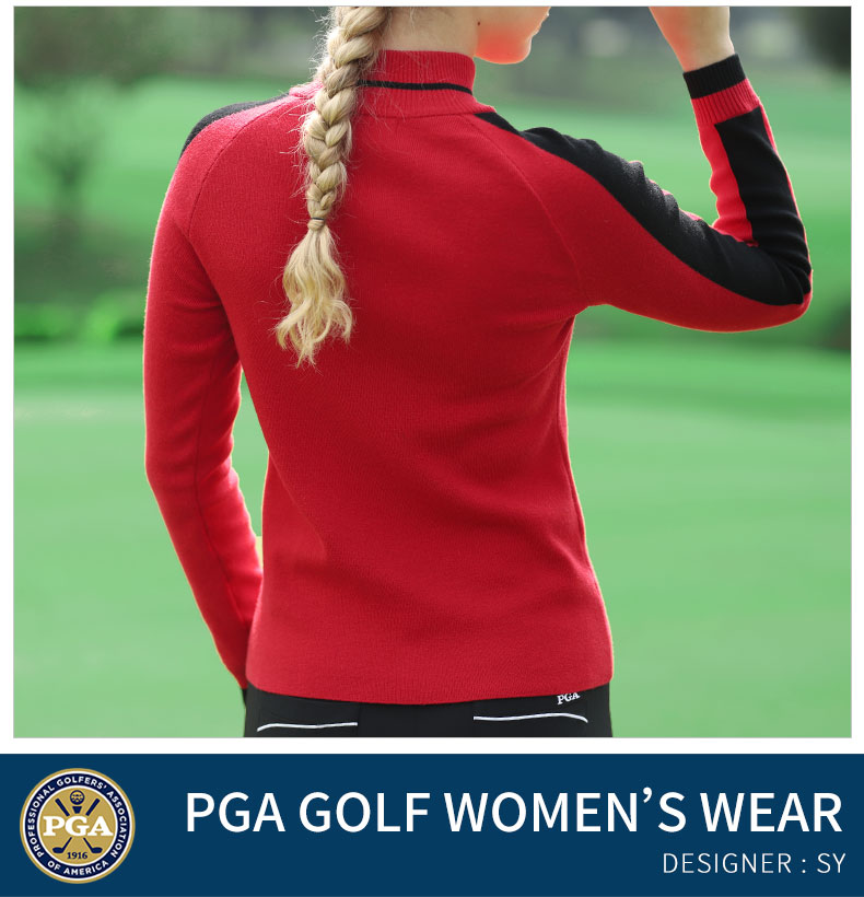 美国PGA 2021新品高尔夫毛衣女长袖春季柔软舒适时尚防寒服装衣服