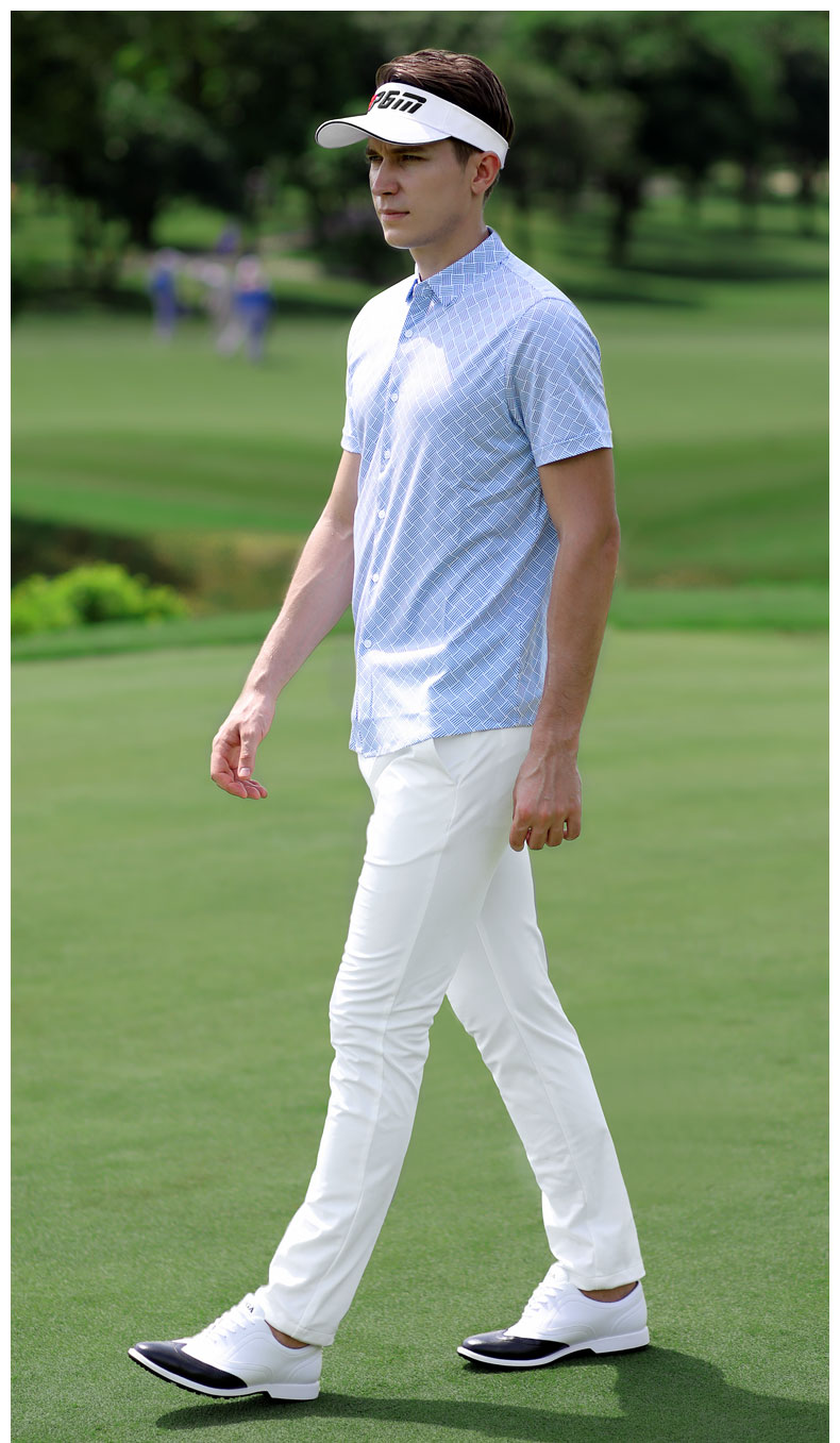 PGM 2021春季 高尔夫服装 男士格子衬衫 golf休闲类 纯棉男装衣服