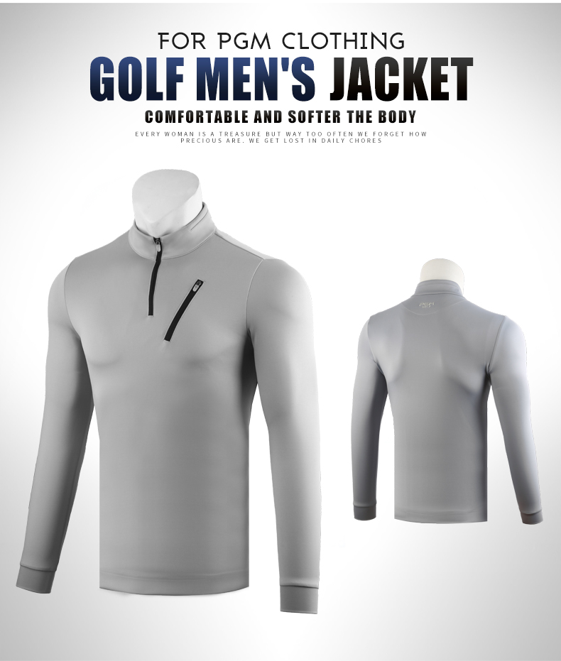 PGM  高尔夫服装男秋冬季长袖t恤男装衣服拉链立领上衣外套