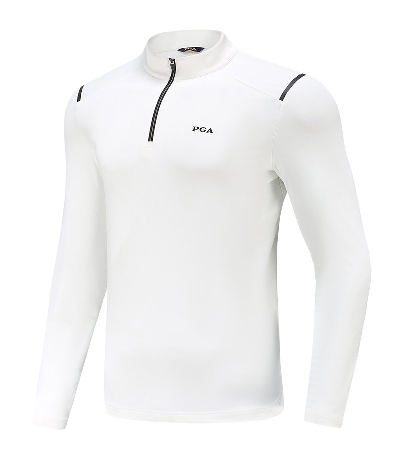 美国PGA 新款 高尔夫服装 男士时尚运动衣服 纯色高领长袖T恤