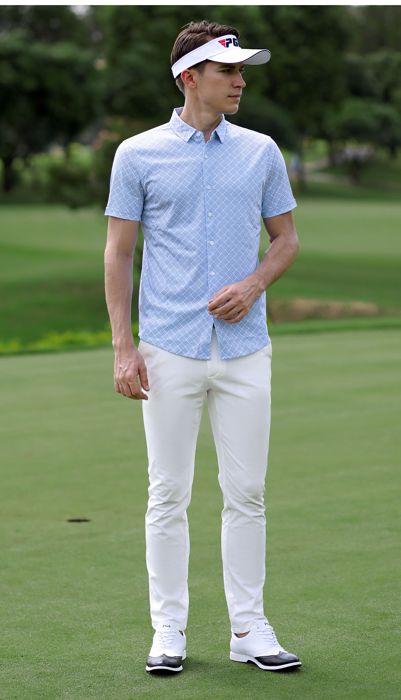 PGM 2021春季 高尔夫服装 男士格子衬衫 golf休闲类 纯棉男装衣服