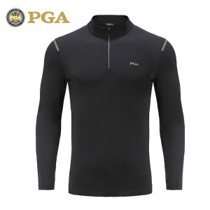 美国PGA 新款 高尔夫服装 男士时尚运动衣服 纯色高领长袖T恤