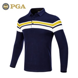 美国PGA 秋冬季新款 高尔夫男士长袖T恤 翻领POLO衫 舒适保暖