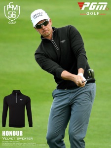 PGM 高尔夫服装冬装 男士上衣外套长袖T恤加绒加厚衣服保暖套头衫