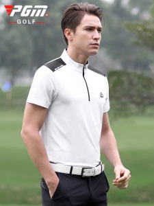 PGM  新品 高尔夫服装 男士短袖t恤 夏季速干 男装立领衣服