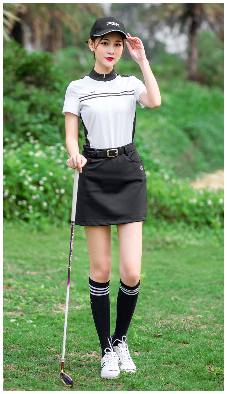 PGM 正品夏季新品 高尔夫服装女士短袖T恤 拉链领 速干面料衣服