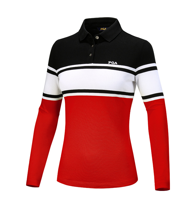 美国PGA高尔夫球衣服女春夏季2021新品高尔夫长袖女士翻领POLO衫