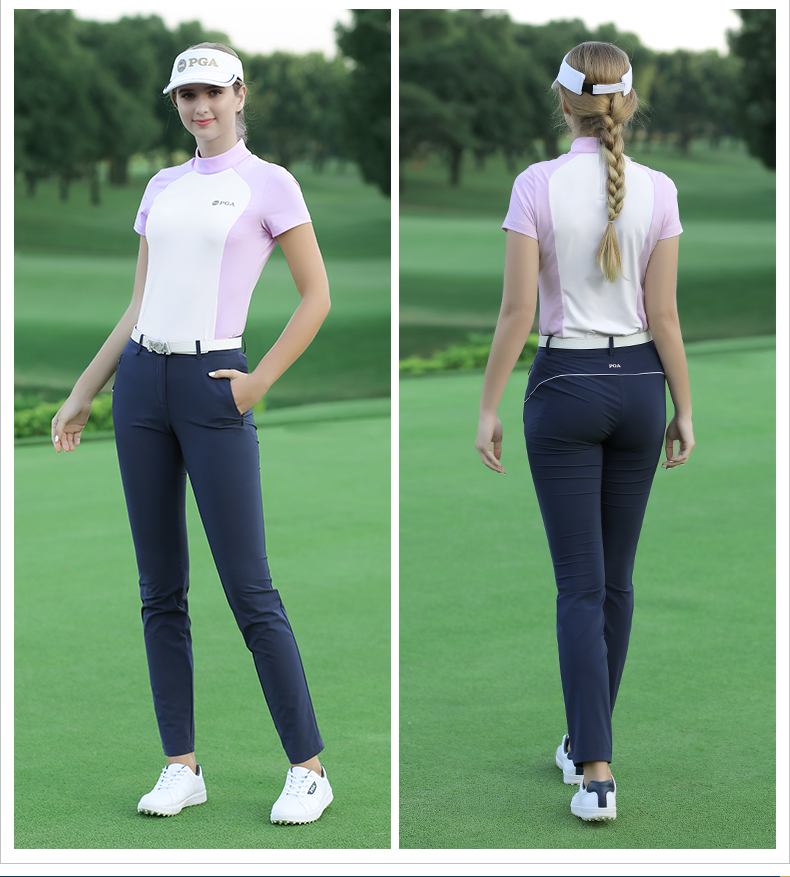 美国PGA高尔夫女t恤上衣2021衣服女装夏季短袖弹力吸湿高尔夫服装