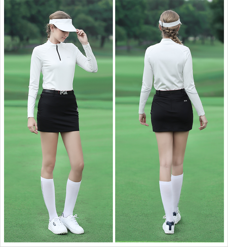 美国PGA高尔夫上衣女长袖衣服2021新款T恤夏季立领拉链式时尚服