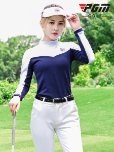 PGM 新款 高尔夫衣服春秋季款加绒加厚长袖T 女士撞色拼接打底衫