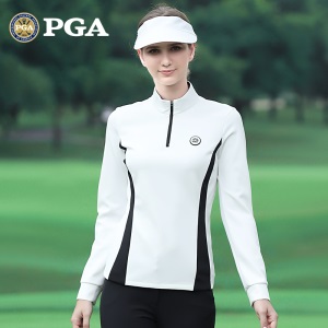 美国PGA 2021新款高尔夫女士长袖T恤春夏立领拉链式 舒适时尚服装
