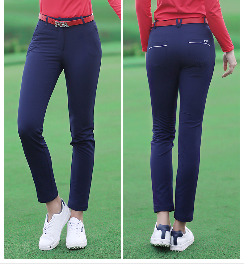 美国PGA 高尔夫球服装裤子女运动裤春秋季磨绒女装九分裤弹力修身
