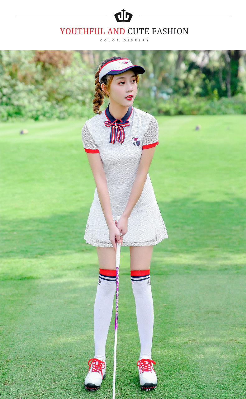 PGM新高尔夫连衣裙夏季女高尔夫裙子银丝网裙子修身显瘦透气服装
