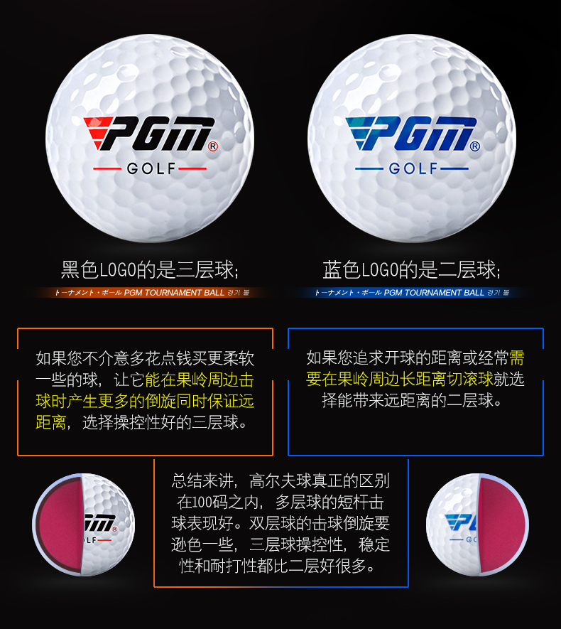 PGM正品 高尔夫球 双层/三层 正规比赛球 练习球 全新非二手