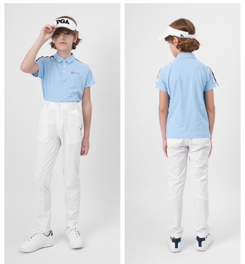 美国PGA儿童高尔夫衣服2021新男童短袖T恤夏季上衣青少年运动服装