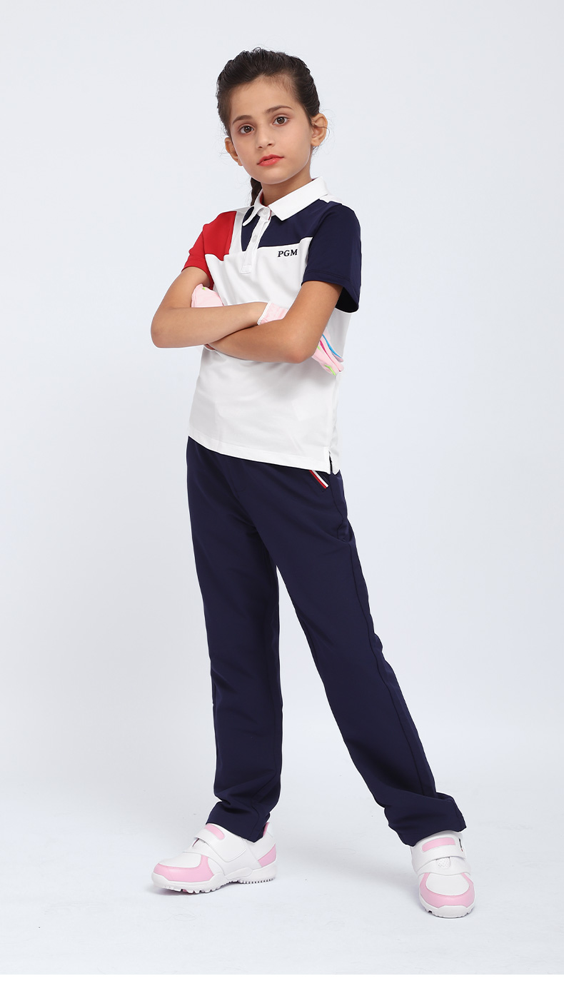 PGM 2021儿童高尔夫衣服女童服装夏季运动球服短袖T恤青少年上衣