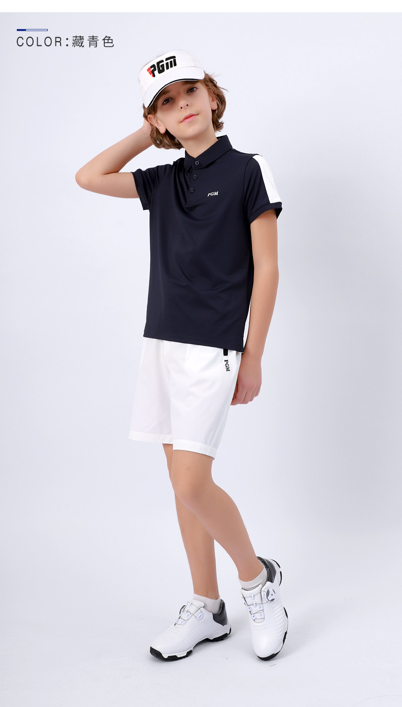 PGM儿童高尔夫球服夏季2021新款男童装短袖T恤青少年服装透气衣服