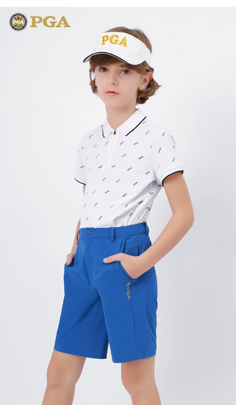 美国PGA儿童高尔夫服装2021新款男童短袖T恤夏季青少年运动上衣服