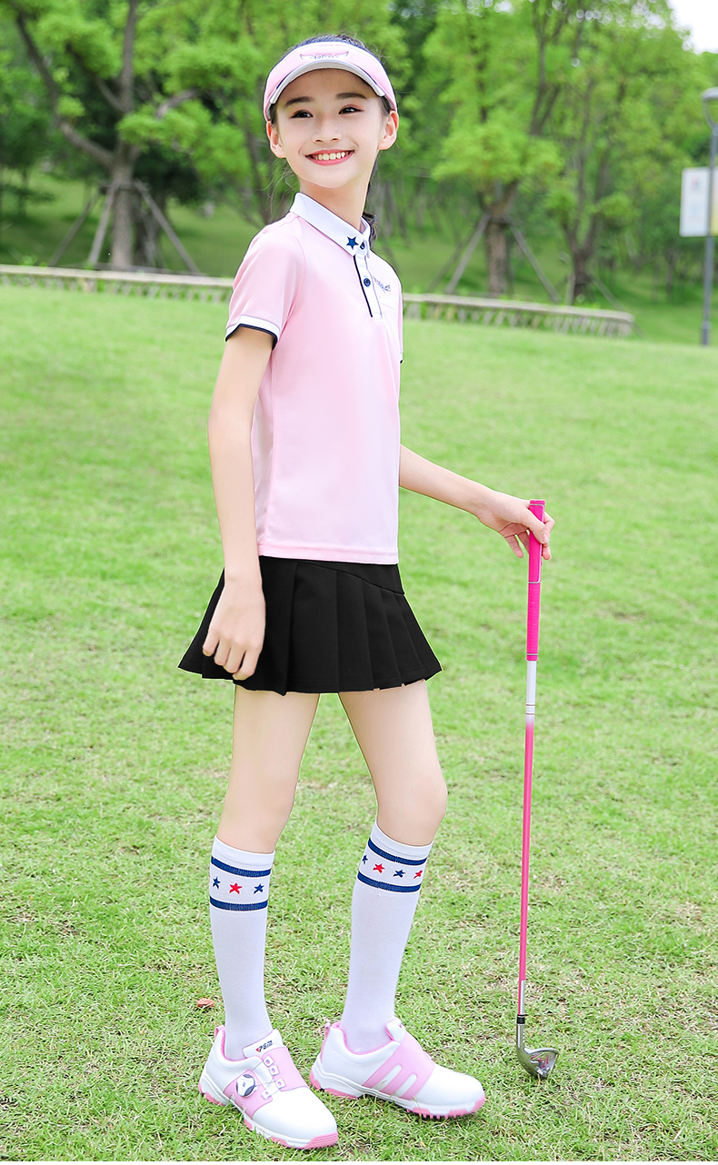 PGM儿童高尔夫衣服套装夏季女童服装青少年运动半身裙短袖T恤裙子