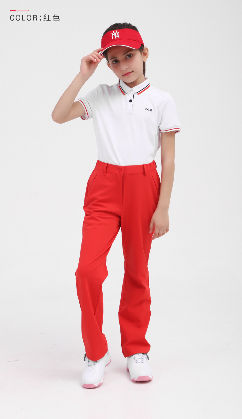 PGM女童高尔夫服装青少年运动长裤夏季运动球裤速干透气弹力裤子