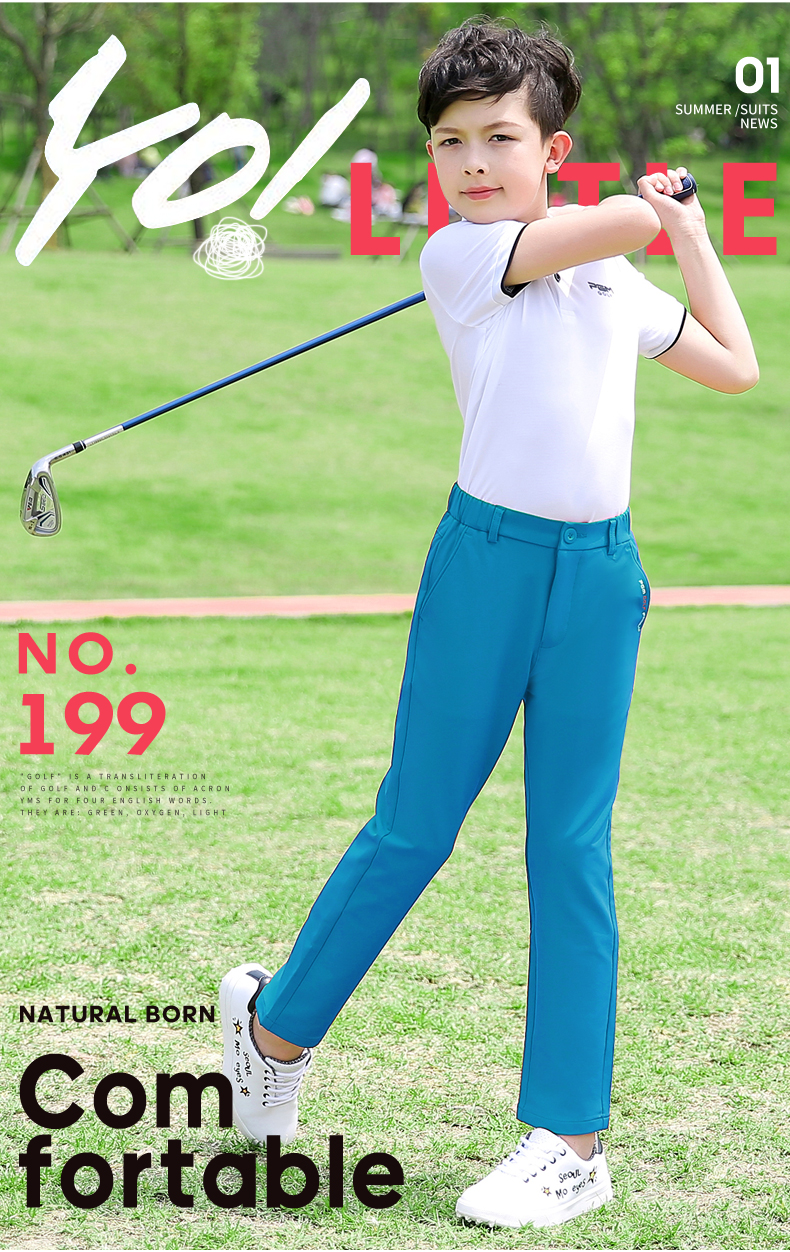 PGM高尔夫服装儿童高尔夫衣服男童短袖T恤长裤青少年夏季运动套装