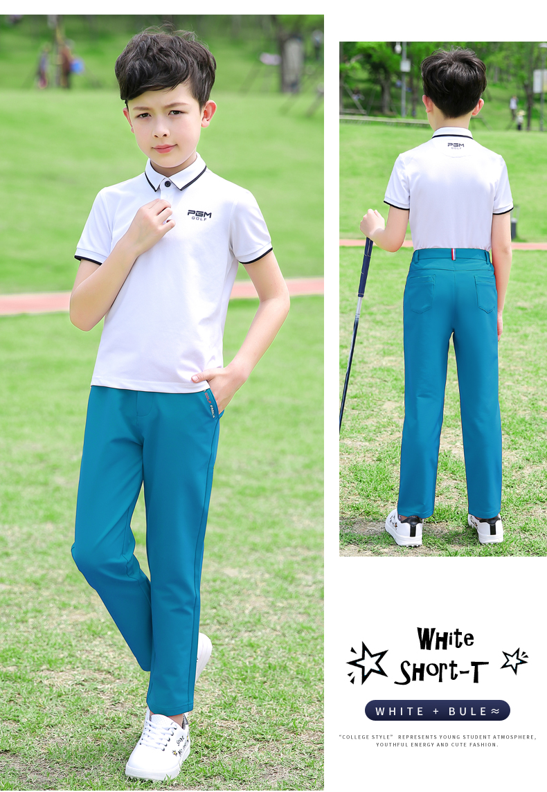 PGM高尔夫服装儿童高尔夫衣服男童短袖T恤长裤青少年夏季运动套装