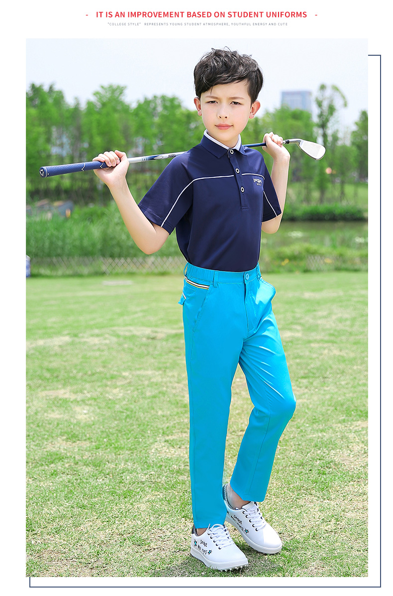 PGM 儿童高尔夫衣服套装男童服装短袖T恤+裤子青少年夏季运动球服
