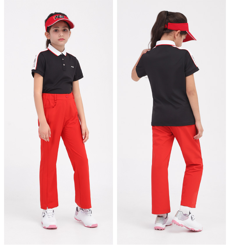 PGM女童高尔夫球服装2021新款短袖T恤夏季golf衣服青少年透气上衣