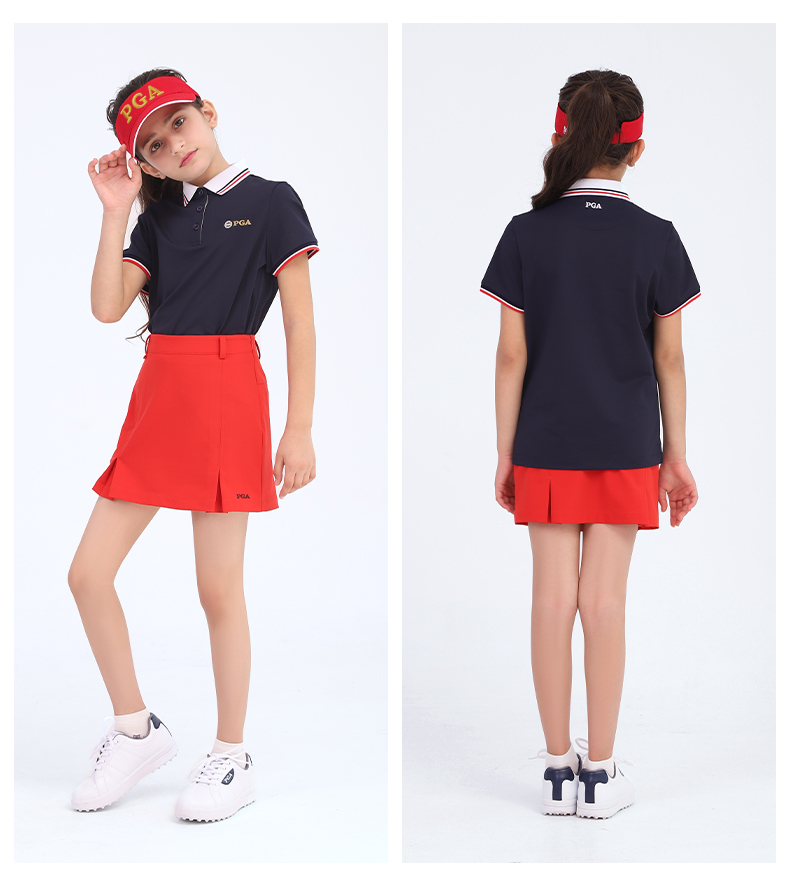 美国PGA儿童高尔夫衣服2021女童服装夏青少年裙子套装短袖T恤童装