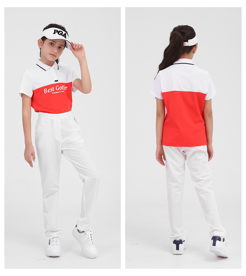 美国PGA高尔夫童装2021新款女童服装短袖T恤衫夏季青少年运动衣服