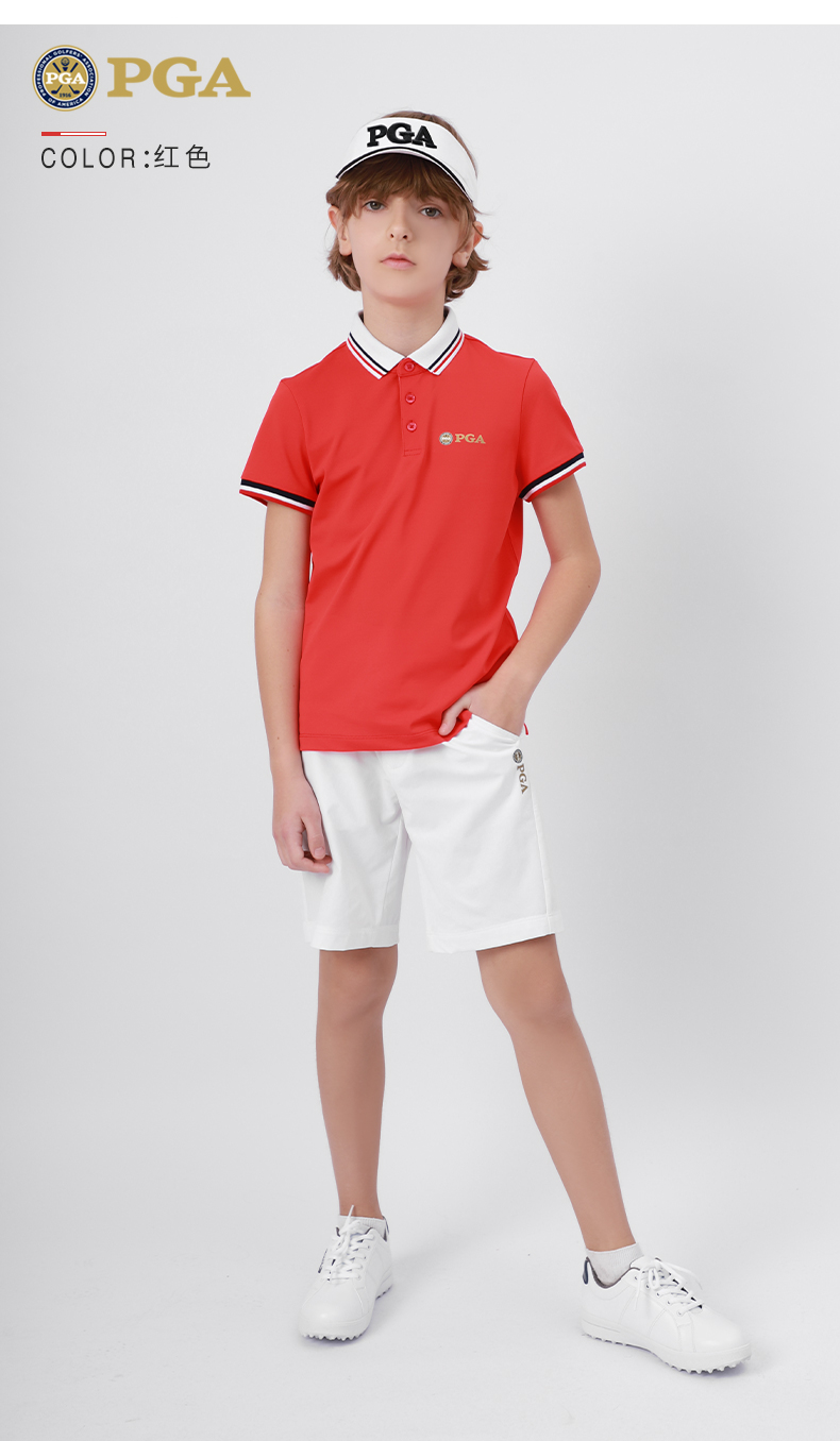美国PGA高尔夫儿童服装2021新款男童短袖T恤夏季青少年运动上衣服