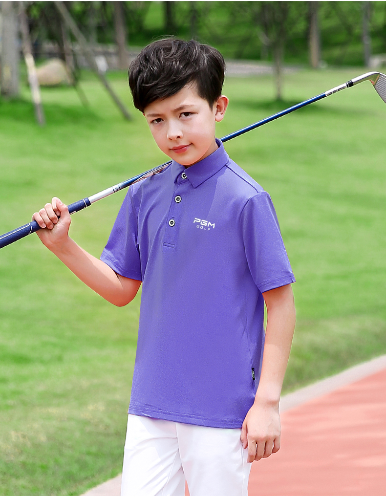 PGM新款正品高尔夫服装儿童高尔夫球衣男童短袖T恤夏季青少年衣服