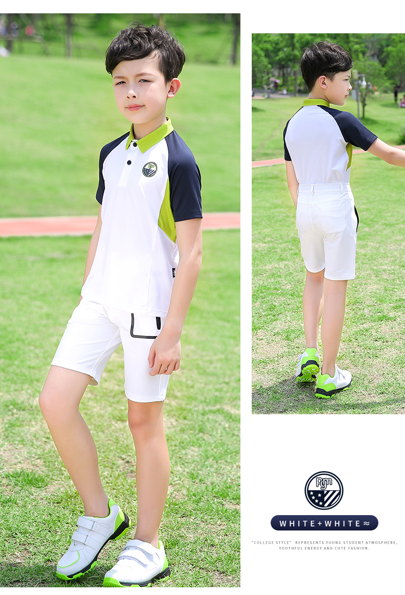 PGM儿童高尔夫球服装男童青少年短袖T短裤儿童高尔夫衣服夏季套装