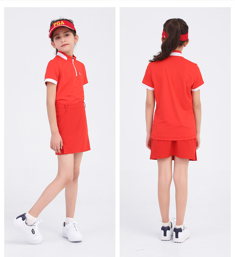 美国PGA儿童高尔夫球服2021新女童短袖T恤服装夏季青少年运动童装