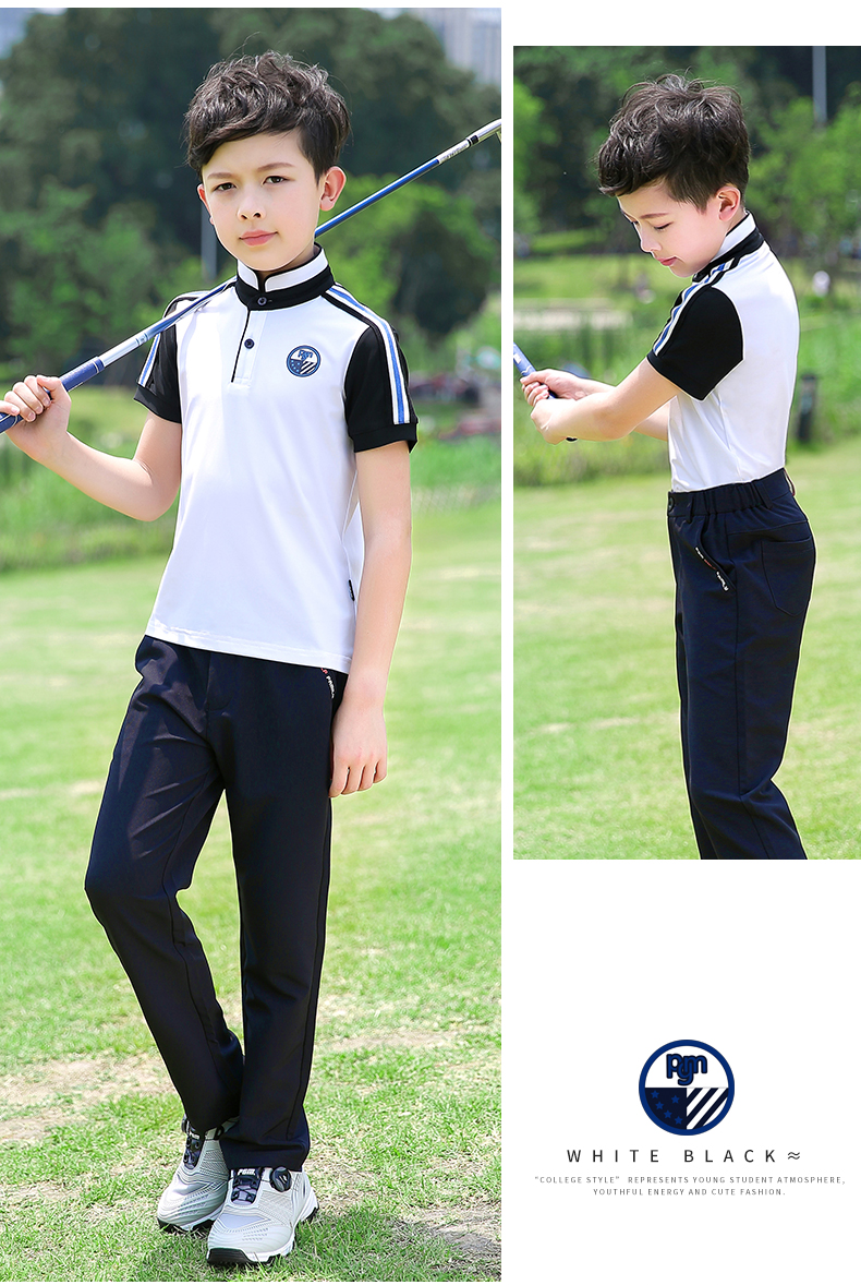 PGM儿童高尔夫衣服男童短袖T恤服装青少年夏季运动长裤上衣套装