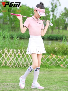 PGM儿童高尔夫服装女童装青少年golf衣服套装夏季短袖T恤百褶裙子