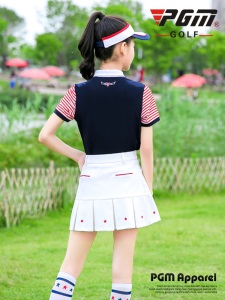 PGM儿童高尔夫女童网球服装青少年短袖T恤衣服百褶半身裙夏季套装