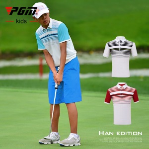 PGM新款儿童高尔夫T恤男童短袖上衣青少年速干透气Golf夏季服装