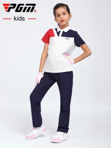 PGM 2021儿童高尔夫衣服女童服装夏季运动球服短袖T恤青少年上衣