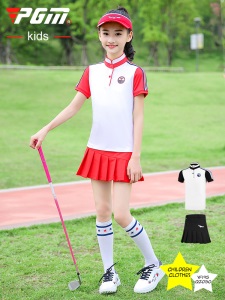 PGM儿童高尔夫球衣服夏季女童网球服装套装青少年golf短袖T恤裙子