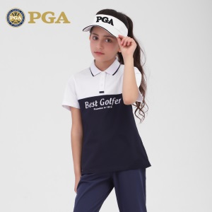 美国PGA高尔夫童装2021新款女童服装短袖T恤衫夏季青少年运动衣服