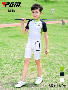 PGM儿童高尔夫球服装男童青少年短袖T短裤儿童高尔夫衣服夏季套装