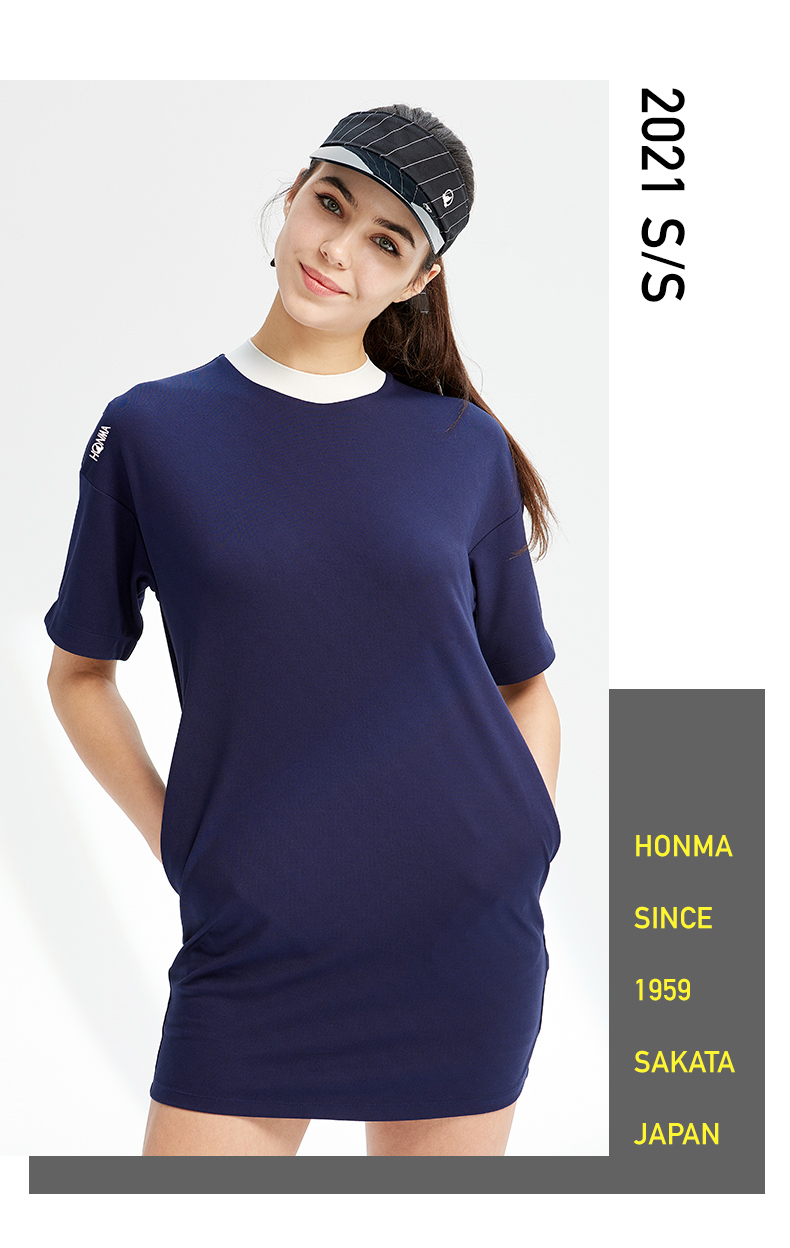 HONMA2021新款女子连衣裙圆领哥弟纹面料运动舒适透气赠打底裤