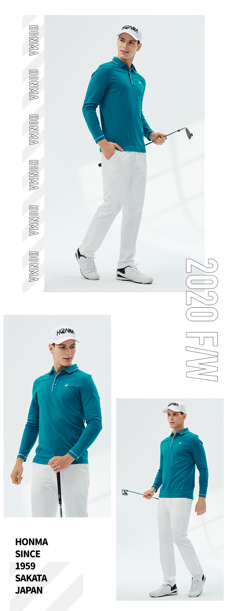 HONMA新款高尔夫男装长袖T恤Polo衫高弹舒适运动