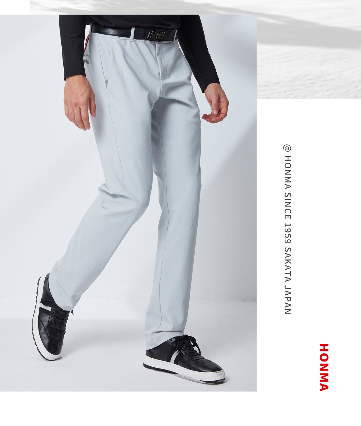 HONMA新款高尔夫男子长裤日本进口面料弹力舒适轻盈透气秋黑灰