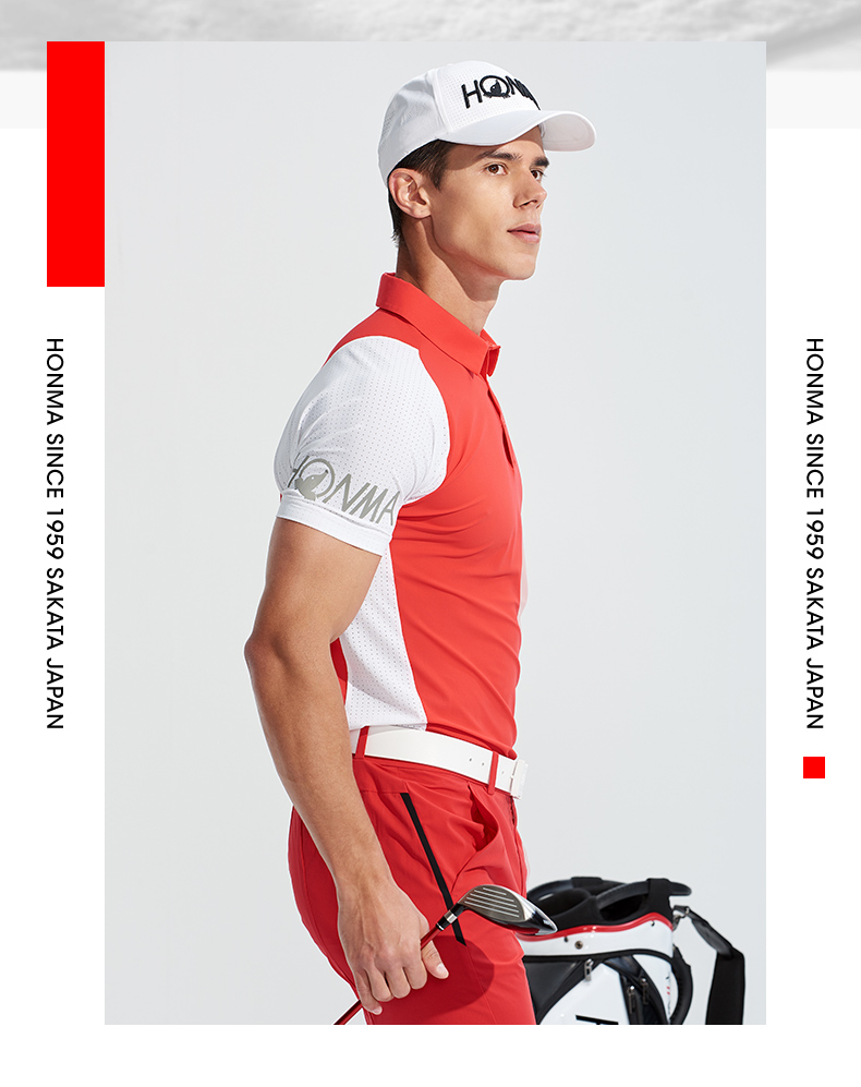 HONMA2021新款高尔夫男子短袖poloT恤3D立体剪裁透气冲孔散热