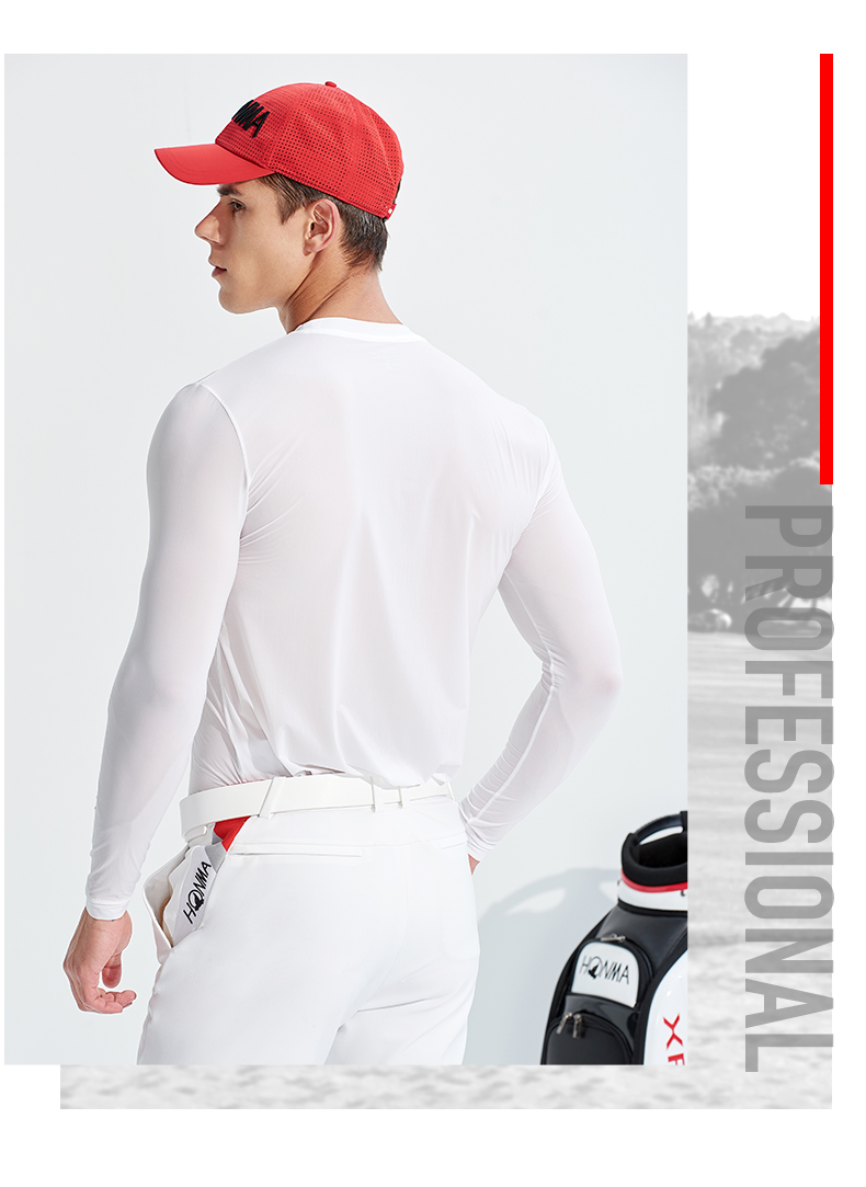 HONMA2021新款高尔夫男子长袖打底衫圆领设计轻薄防晒透气排汗