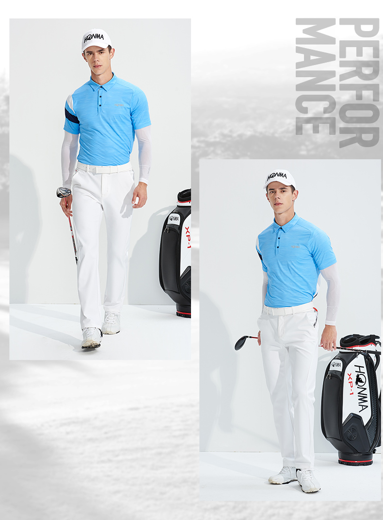 HONMA2021新款高尔夫男子短袖Polo翻领弹力防晒透气防紫外线