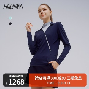 HONMA2021新款高尔夫女子长袖poloT恤V领假两件设计修身时尚